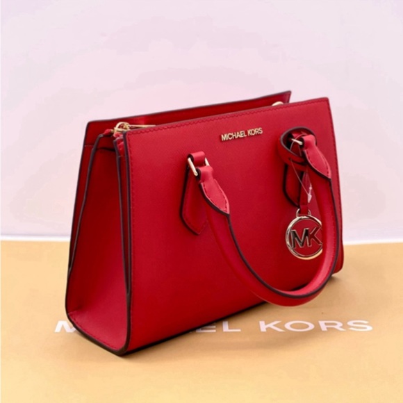 Michael Kors Small Sheila Center Zip Satchel Crossbody Bag Red - Picture 6 of 16